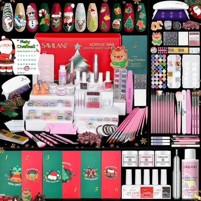 Productafbeelding van Acrylnagelset voor Kerstmis: adventskalender met 24 dagen, inclusief acrylepoxy, stickers en een cadeauset
