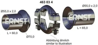 Produktbild von ERNST Reparatursatz Abgasrohr 463034 passend für PEUGEOT 206 Schrägheck (2A/C) 55mm 70mm