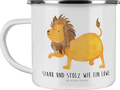 Produktbild von Mr. & Mrs. Panda Pott Sternzeichen Löwe - Weiß - Geschenk, Geburtstag August, Juli, König Der Tiere, Kaffeepott, Teetasse, Reisebecher, becher emaille, Campingbecher