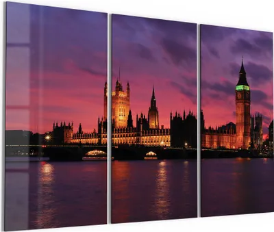 Produktbild von DEQORI Glasbild Echtglas 3x50x100 cm 'London im Abendrot' Wandbilder XXL groß