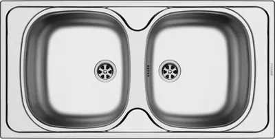 A top-down view of a double stainless steel sink.