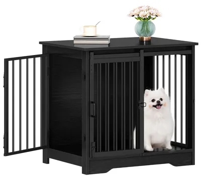 Productafbeelding van Hondenmeubels - Hondenkooi 69 cm - 2 deuren - Hout - Geschikt voor grote honden - Bijzettafeltje - Zwart