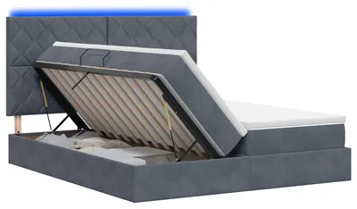 Productafbeelding van LED-bed met opbergruimte en matras, donkergrijs, 180 x 200 cm, fluweel