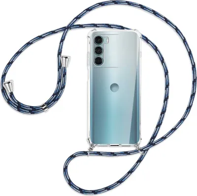 Produktbild von Handykette Backcover-Schutzhülle mit Band (Metall silberfarben) für Motorola Moto G200 5G - Blautöne