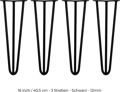 Immagine prodotto di SKISKI Gambe 4 x 3 montanti Gambe a forcella Gambe a forcella Gambe a forcella Gambe per tavoli Piedini per mobili Gambe per sedie Gambe per mobili Gambe a forcella per tavoli 40,5 cm (A) x 12 mm (D) Acciaio verniciato a polvere - Nero