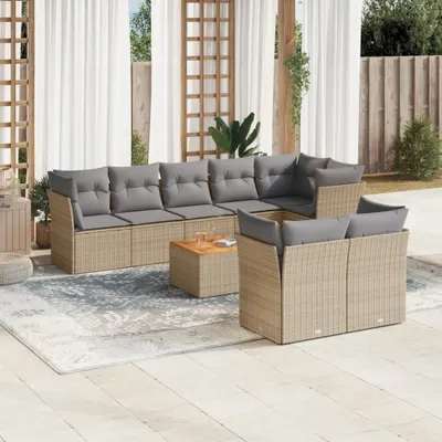 Produktbild von Design 9-tlg. Garten-Sofagarnitur mit Kissen Beige Poly Rattan, Gartenmöbel-Sets 2024 Neu
