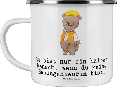 Produktbild von Mr. & Mrs. Panda Pott Bauingenieurin Herz - Weiß - Geschenk, Lustig, Spruch, becher emaille, Teetasse, Baustelle, Witzig, Beruf, Studium, Danke, Outdoor, wandertasse