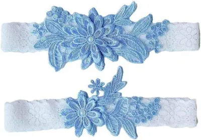 Produktbild von Geborduurde Blumenkousenband - Blauw - Set von 2