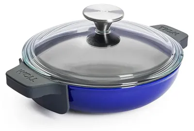 Servierpfanne Ø 20 cm, Gusseisen, mit Deckel, blau