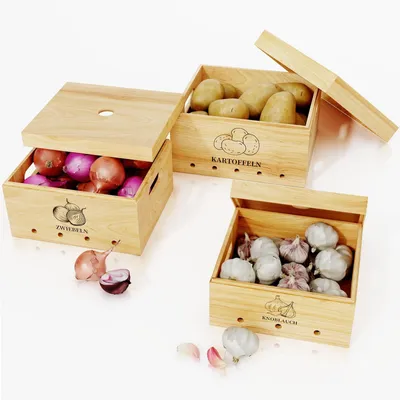 Image de Boîtes de rangement en bois pour pommes de terre et oignons, lot de 3