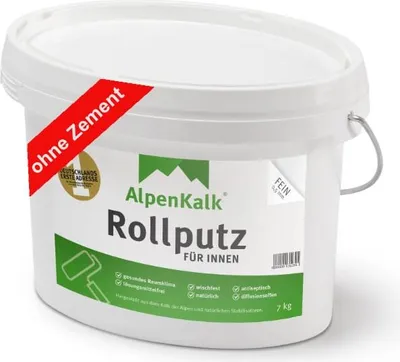 Produktbild von AlpenKalk® Rollputz fein (0,5 mm) jetzt 7 kg (5+2) / ca. 20 m²