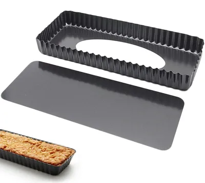 Image de Moule rectangulaire pour quiche avec fond amovible, 36,5 cm, en acier, de couleur noire