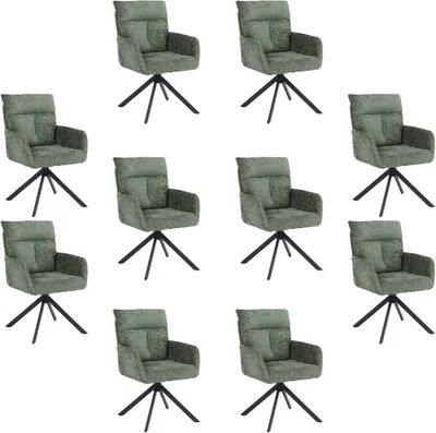 Produktbild von HOME DELUXE Esszimmerstuhl mit Armlehne ALUNA Chenille - 10er Set Grün I Küchenstuhl, Polsterstuhl, Designstuhl, Armlehnstuhl, Armlehne, Lehne, Gepolstert, Edel, Modern, Retro, Hochwertig, Weich, Stilvoll, Pflegeleicht, Wohnzimmer, Drehfunktion