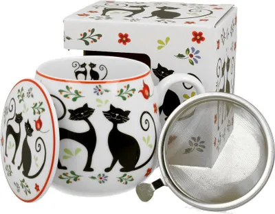 Produktbild von DUO ANIMALS Fassbecher 430 ml ETNO CATS mit Teesieb, New Bone China Porzellan