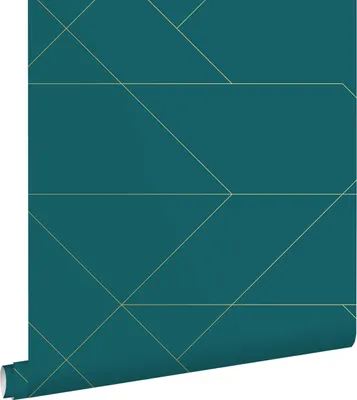 Obrázok produktu pre ESTAhome tapeta grafické línie benzínová modrá a zlatá 53 cm x 10,05 m