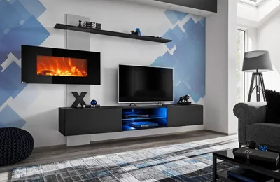 Produktbild von Anbauwand Wohnwand Schrankwand Flame E mit Elektrokamin und Push - Click und Led