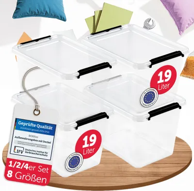 Produktbild von BOXXivo Aufbewahrungsbox 19L mit Deckel im 4er Set – BPA-freie Stapelbox, robuste & lebensmittelechte Box