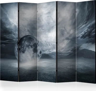 Produktbild von Akusticher Raumteiler Mond Foto Paravent 225x172 cm beidseitig auf Vlies-Leinwand bedruckt Akustikschaum Trennwand Spanische Wand Sichtschutz Home Office Galaxie Planeten n-C-0252-z-c