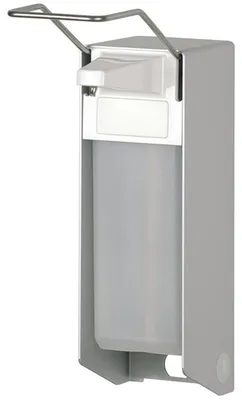 Grauer Aluminium universeller Hygienespender mit langelbiger Edelstahlpumpe mit geradem Saugrohr 1000 ml