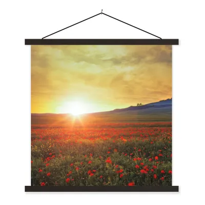 Produktbild von MuchoWow® Textilposter Italien - Sonnenuntergang - Mohnblume 120x120 cm mit schwarzem Rahmen - Aufhängungsset