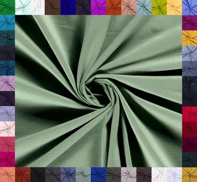 Locker drapiertes, elastisches Baumwoll-Jersey-Gewebe in Blassgrün, 8 % Elasthan, Öko-Tex Klasse 1, Meterware für Bekleidung.