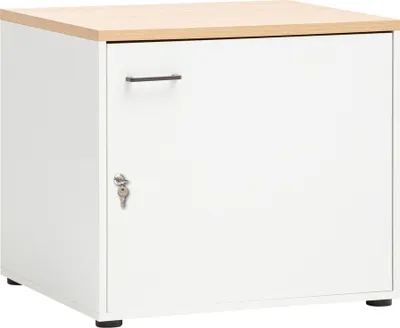 Produktbild von Unterschrank für Waschmaschinenschrank Putzmittelschrank abschließbar in weiß matt mit Eiche STOBY-80