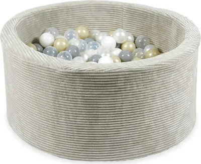 Produktbild von Bällebad 90x40 Cord grau – Mit 300 Bällen / transparent, weiß, perlmutt, grau, hellgold