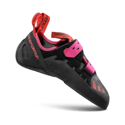 Kletterschuh "Tarantula Boulder Woman" von La Sportiva in Schwarz und Pink; mit Klettverschluss und rutschfester Sohle.