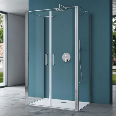 Produktbild von Mai & Mai Duschkabine U-Form Duschabtrennung 75x120 Duschkabine Aluminiumrahmen ESG-Sicherheitsglas Klarglas Doppeltüre Ravenna66UK