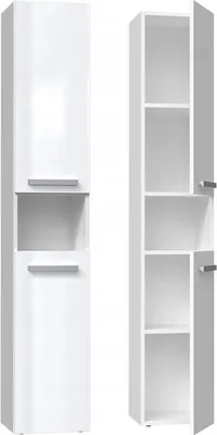 Obrázek produktu pro Koupelnová skříňka / knihovna NEL I – matná a lesklá bílá | Rozměry: 174 x 31 x 30 cm