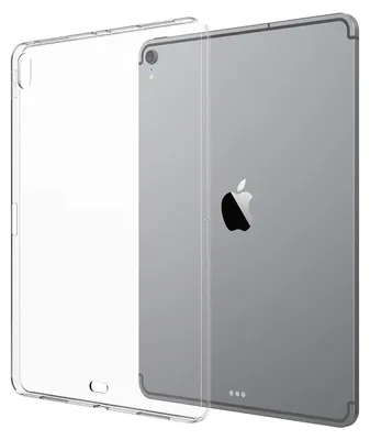 A clear protective case is shown next to a silver Apple iPad Pro.