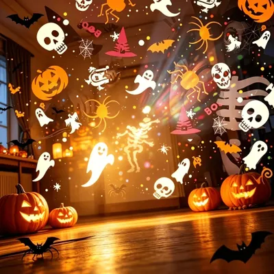 Produktbild von LED-Projektionslicht, drehbar, USB-betrieben, Halloween-Motiv, Nachtlicht