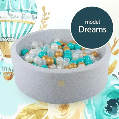 Produktbild von Trockenbadewanne mit 250 Bällen (Perlweiß, Transparent, Gold, Türkis) MeowBaby, Dreams, 90 x 30 cm, Hellgrau