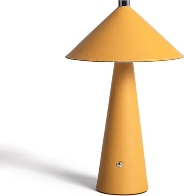 Produktbild von LED Tischlampe 3W Tragbar Leder und Metall mit wiederaufladbarem USB-Akku Nhalma Gelb