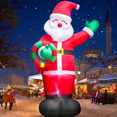 Produktbild von XXL-Weihnachtsman – Aufblasbar mit Girlande – Für den Außenbereich – Integrierte LED-Beleuchtung – Großer aufblasbarer Weihnachtsmann – Garten – Festlich