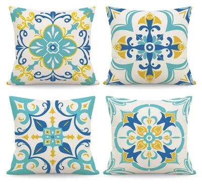 Produktbild von Kissenbezugs-Set, 4 Stück - Boho-Blumenmuster - Leinen, 45 x 45 cm - Verdeckter Reißverschluss - Maschinenwaschbar - Dekorativer Kissenbezug - Kissenhüllen