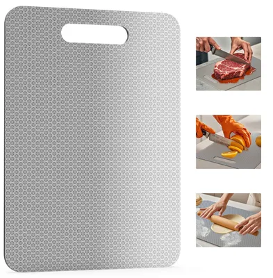 Image de Planche à découper en titane et acier inoxydable, 33 x 23,5 cm, lavable au lave-vaisselle, antibactérienne