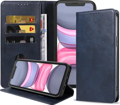 Produktbild von Smartphonica iPhone 11 Kunstledertasche  mit Magnetverschluss und Kartenhaltern Buchhülle - Blau