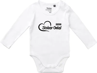 Produktbild von Huuraa Baby Body Stolzer Onkel 2026 Herz 80 White  Baumwolle Fairtrade Langarmbody Geschenkidee