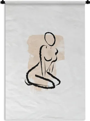 Produktbild von MuchoWow® Wandteppich Wandbehang Frauen - Linienkunst - Bohème - Pastell 90x135 cm Tapisserie Dekoration Wandtuch - Baumwolle - Wandskulptur