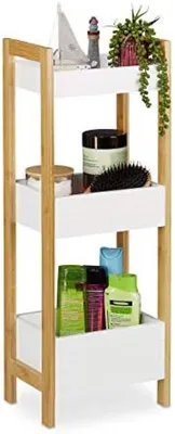 Produktbild von PolkaHome® Freistehendes Bambus-MDF-Badregal mit 3 Körben, natur/weiß, 74,5x28x20 cm