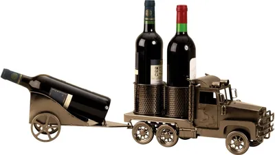 Produktbild von Moderner Wein Flaschenhalter Flaschenständer Truck mit Anhänger für 3 Flaschen Länge 66 cm