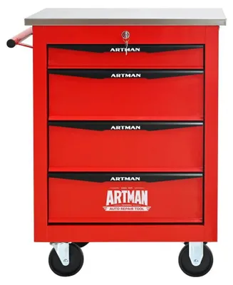 Image de Chariot à outils, 4 tiroirs, construction robuste en acier, rouge - 4 tiroirs