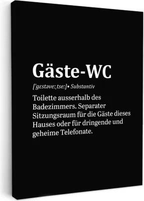 Produktbild von MuchoWow® - Leinwandbilder - Zitate - Gästetoilette - Definition - Schwarz - Sprichwort, Wandbild, Wanddeko Bilder Wohnzimmer, 30x40 cm