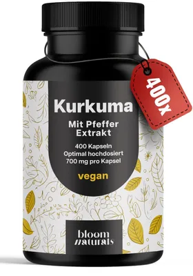 Produktbild von Bloom Naturals Kurkuma Kapseln 400 Stück 700mg Curcumin