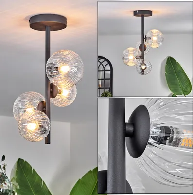 Produktbild von Isorella Deckenlampe aus Metall/Riffelglas in Schwarz/Klar