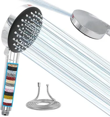 Obrázek produktu pro Sprchová hlavice s filtrem a 6+1 režimy proudu vody, úsporná sprchová hlavice s hadicí, vysoký tlak pro tvrdou vodu