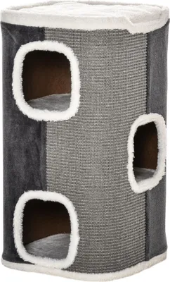 Produktbild von Kratztonne für Katzen Katzenkratzbaum 3 Ebenen Katzenbaum Kletterbaum für Katzen Katzenmöbel Spanplatte samtartiges Polyester Sisal Grau+Weiß 40 x 40 x 74 cm