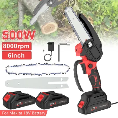 Immagine prodotto di Troncatrice a catena elettrica - Potatrice a batteria - 500 W - Lame da 15 cm - Senza fili - Portatile - 2 batterie