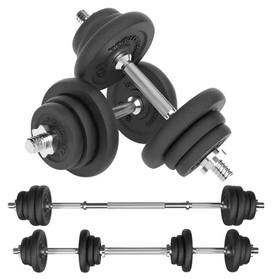 Imagen del producto de Conjunto de mancuernas ajustables Body Revolution de 30 kg, 2 en 1, con barra para gimnasio en casa